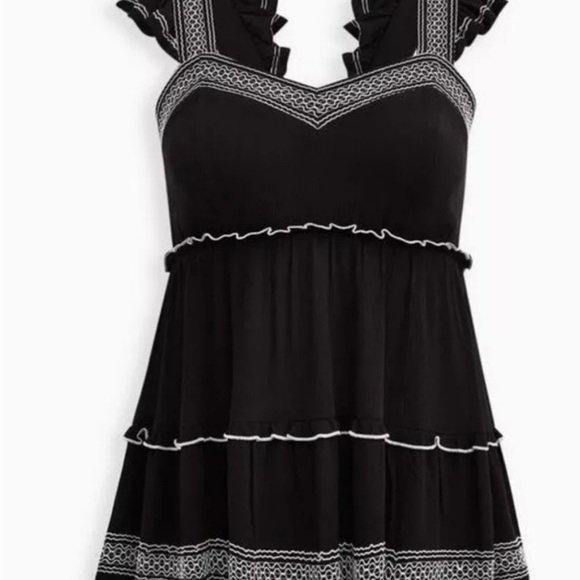 Torrid Womens NWT Black Babydoll Crinkle Gauze Embroidered Tiered Top Blouse 6x - Picture 4 of 6